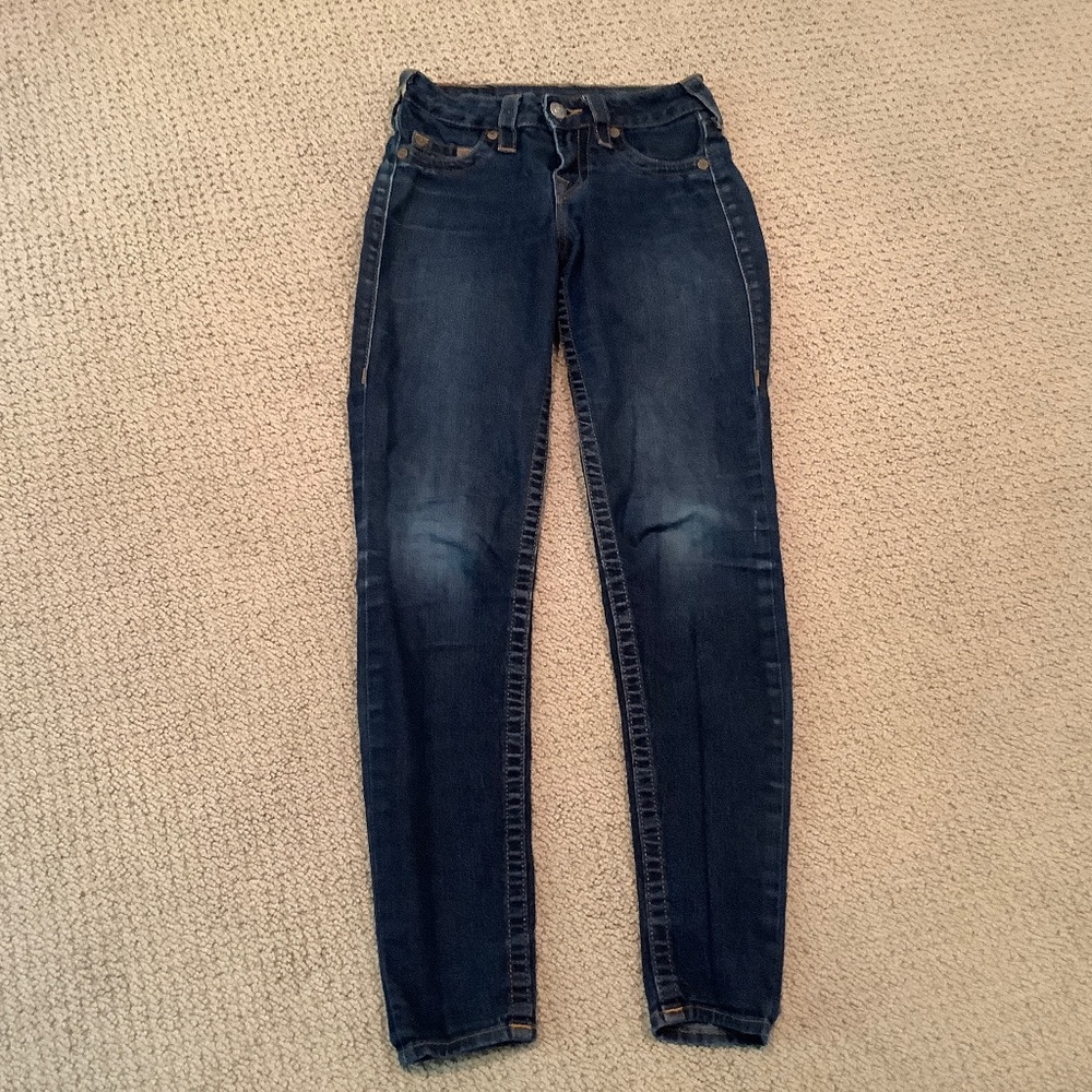 True Religion Straight Leg Low Rise Dark Wash Jeans Size 25